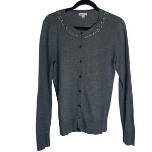 Merona Gray Embellished Cardigan Sweater Classic Button‎ Up Medium